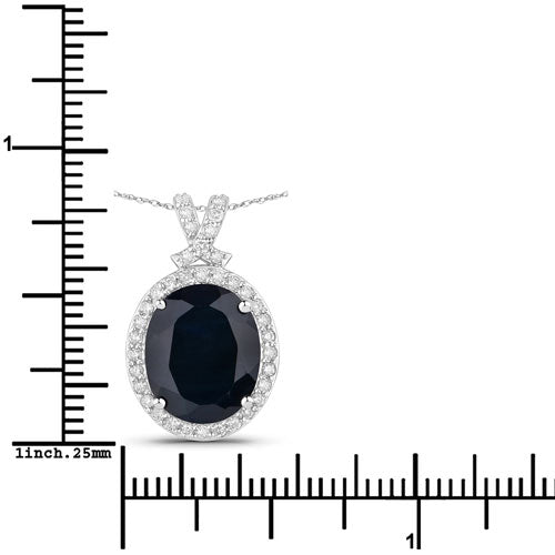 Bids.com 6.58 Carat Genuine Blue Sapphire and White Diamond 14K White Gold Pendant Pendants