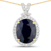 Bids.com 6.58 Carat Genuine Blue Sapphire and White Diamond 14K Yellow Gold Pendant Pendants
