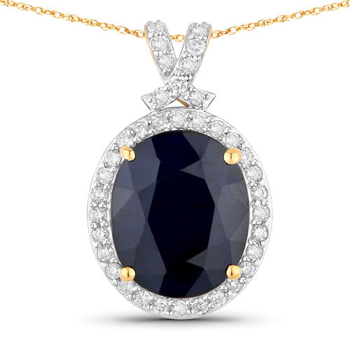 Bids.com 6.58 Carat Genuine Blue Sapphire and White Diamond 14K Yellow Gold Pendant Pendants