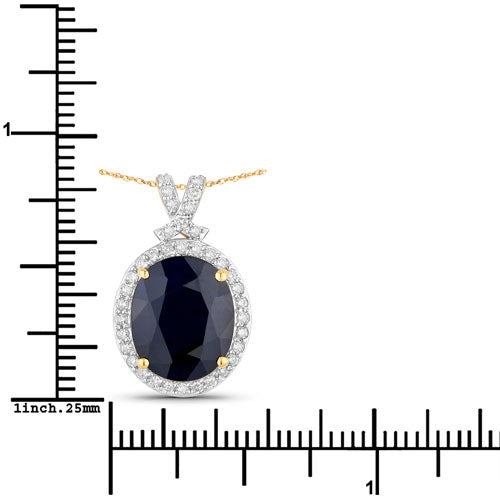 Bids.com 6.58 Carat Genuine Blue Sapphire and White Diamond 14K Yellow Gold Pendant Pendants