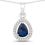 Bids.com 0.91 Carat Genuine Blue Sapphire and White Diamond 14K White Gold Pendant Pendants