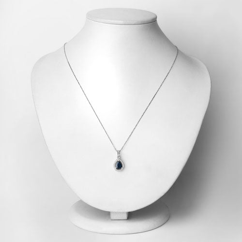 Bids.com 0.91 Carat Genuine Blue Sapphire and White Diamond 14K White Gold Pendant Pendants