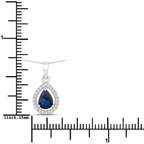 Bids.com 0.91 Carat Genuine Blue Sapphire and White Diamond 14K White Gold Pendant Pendants