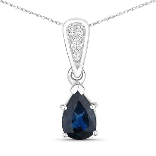 Bids.com 0.85 Carat Genuine Blue Sapphire and White Diamond 14K White Gold Pendant Pendants