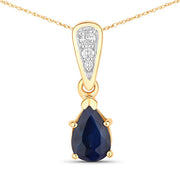 Bids.com 0.85 Carat Genuine Blue Sapphire and White Diamond 14K Yellow Gold Pendant Pendants