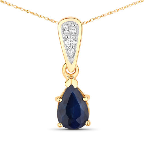 Bids.com 0.85 Carat Genuine Blue Sapphire and White Diamond 14K Yellow Gold Pendant Pendants