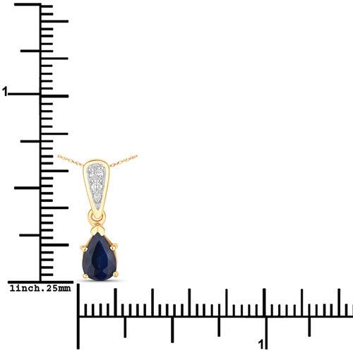 Bids.com 0.85 Carat Genuine Blue Sapphire and White Diamond 14K Yellow Gold Pendant Pendants