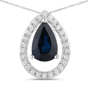 Bids.com 1.15 Carat Genuine Blue Sapphire and White Diamond 14K White Gold Pendant Pendants