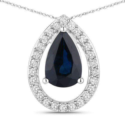 Bids.com 1.15 Carat Genuine Blue Sapphire and White Diamond 14K White Gold Pendant Pendants