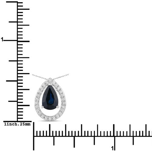 Bids.com 1.15 Carat Genuine Blue Sapphire and White Diamond 14K White Gold Pendant Pendants