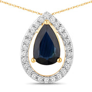 Bids.com 1.15 Carat Genuine Blue Sapphire and White Diamond 14K Yellow Gold Pendant Pendants