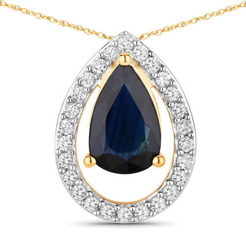 Bids.com 1.15 Carat Genuine Blue Sapphire and White Diamond 14K Yellow Gold Pendant Pendants