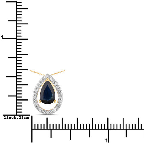 Bids.com 1.15 Carat Genuine Blue Sapphire and White Diamond 14K Yellow Gold Pendant Pendants