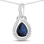 Bids.com 1.48 Carat Genuine Blue Sapphire and White Diamond 14K White Gold Pendant Pendants