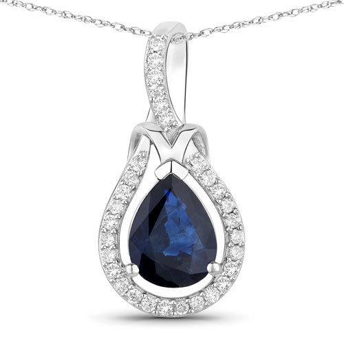 Bids.com 1.48 Carat Genuine Blue Sapphire and White Diamond 14K White Gold Pendant Pendants