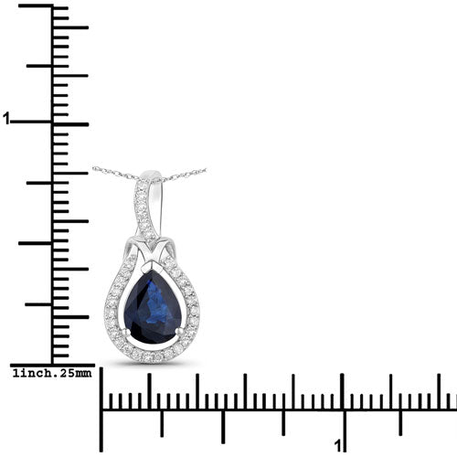 Bids.com 1.48 Carat Genuine Blue Sapphire and White Diamond 14K White Gold Pendant Pendants