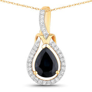 Bids.com 1.48 Carat Genuine Blue Sapphire and White Diamond 14K Yellow Gold Pendant Pendants