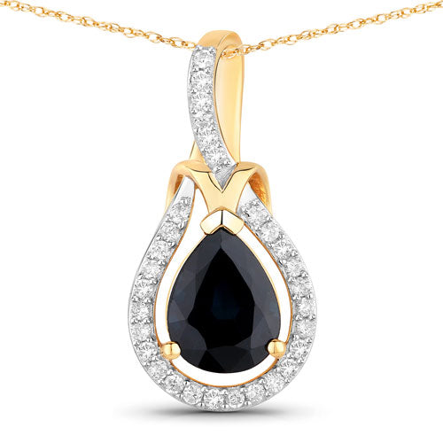 Bids.com 1.48 Carat Genuine Blue Sapphire and White Diamond 14K Yellow Gold Pendant Pendants