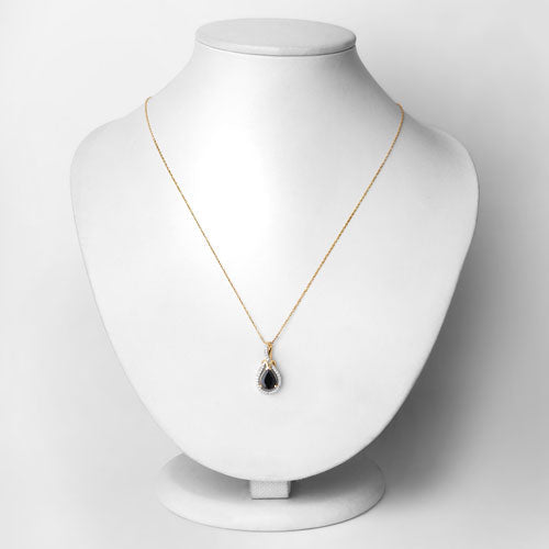 Bids.com 1.48 Carat Genuine Blue Sapphire and White Diamond 14K Yellow Gold Pendant Pendants
