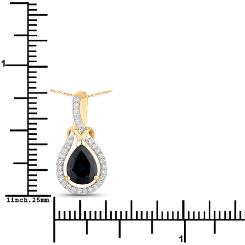 Bids.com 1.48 Carat Genuine Blue Sapphire and White Diamond 14K Yellow Gold Pendant Pendants