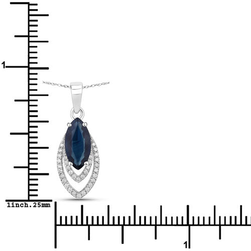 Bids.com 1.42 Carat Genuine Blue Sapphire and White Diamond 14K White Gold Pendant Pendants