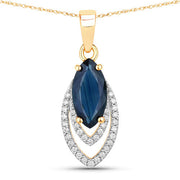 Bids.com 1.42 Carat Genuine Blue Sapphire and White Diamond 14K Yellow Gold Pendant Pendants