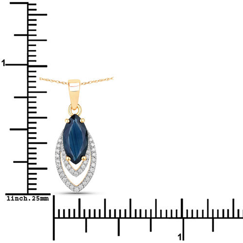 Bids.com 1.42 Carat Genuine Blue Sapphire and White Diamond 14K Yellow Gold Pendant Pendants