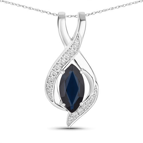 Bids.com 2.27 Carat Genuine Blue Sapphire and White Diamond 14K White Gold Pendant Pendants