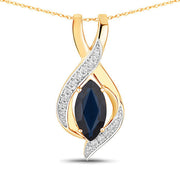 Bids.com 2.27 Carat Genuine Blue Sapphire and White Diamond 14K Yellow Gold Pendant Pendants