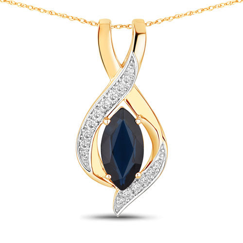 Bids.com 2.27 Carat Genuine Blue Sapphire and White Diamond 14K Yellow Gold Pendant Pendants
