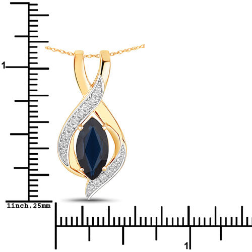 Bids.com 2.27 Carat Genuine Blue Sapphire and White Diamond 14K Yellow Gold Pendant Pendants
