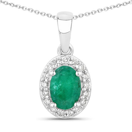 Bids.com 0.89 Carat Genuine Zambian Emerald and Lab Grown Diamond .925 Sterling Silver Pendant Pendants