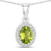 Bids.com 1.90 Carat Genuine Peridot and Lab Grown Diamond .925 Sterling Silver Pendant Pendants