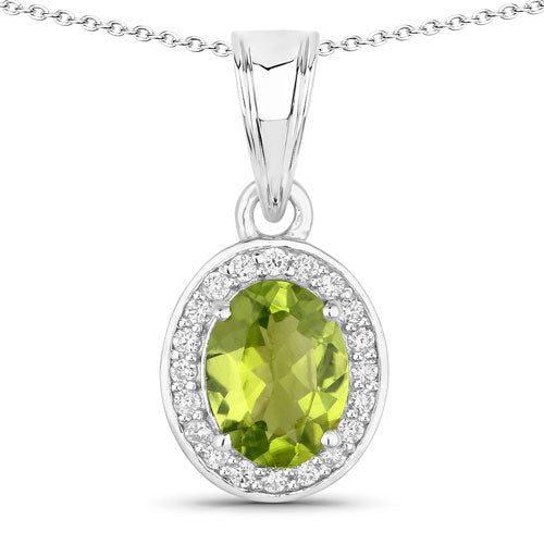 Bids.com 1.90 Carat Genuine Peridot and Lab Grown Diamond .925 Sterling Silver Pendant Pendants