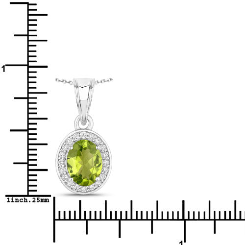 Bids.com 1.90 Carat Genuine Peridot and Lab Grown Diamond .925 Sterling Silver Pendant Pendants