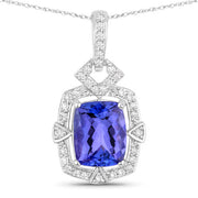 Bids.com 2.46 Carat Genuine Tanzanite and White Diamond 14K White Gold Pendant Pendants