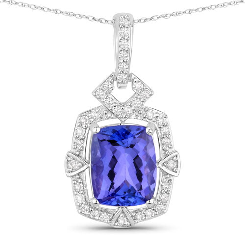 Bids.com 2.46 Carat Genuine Tanzanite and White Diamond 14K White Gold Pendant Pendants