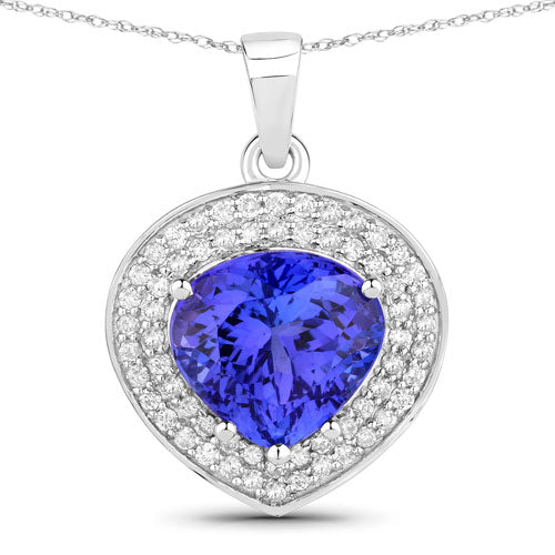 Bids.com 4.17 Carat Genuine Tanzanite and White Diamond 14K White Gold Pendant Pendants