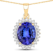 Bids.com 4.68 Carat Genuine Tanzanite and White Diamond 14K Yellow Gold Pendant Pendants