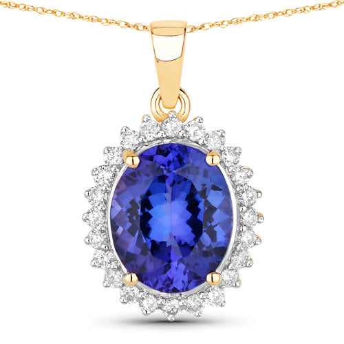 Bids.com 4.68 Carat Genuine Tanzanite and White Diamond 14K Yellow Gold Pendant Pendants