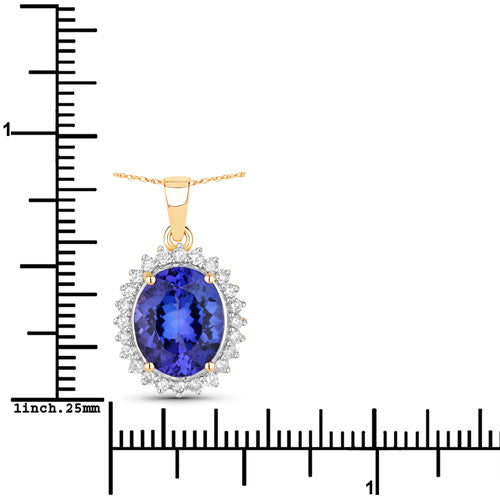 Bids.com 4.68 Carat Genuine Tanzanite and White Diamond 14K Yellow Gold Pendant Pendants