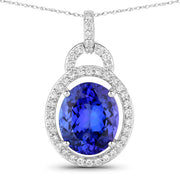 Bids.com 4.06 Carat Genuine Tanzanite and White Diamond 14K White Gold Pendant Pendants