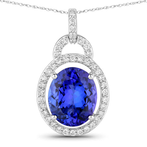 Bids.com 4.06 Carat Genuine Tanzanite and White Diamond 14K White Gold Pendant Pendants