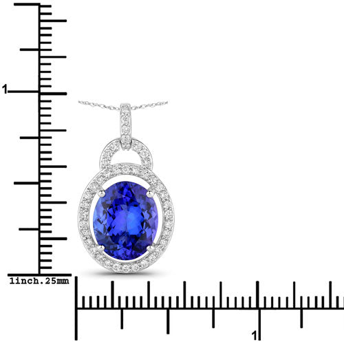 Bids.com 4.06 Carat Genuine Tanzanite and White Diamond 14K White Gold Pendant Pendants