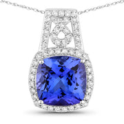 Bids.com 4.30 Carat Genuine Tanzanite and White Diamond 14K White Gold Pendant Pendants