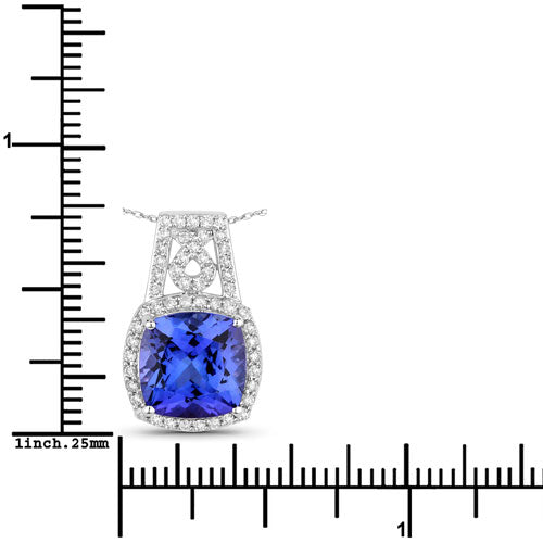 Bids.com 4.30 Carat Genuine Tanzanite and White Diamond 14K White Gold Pendant Pendants