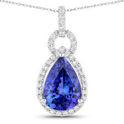 Bids.com 3.49 Carat Genuine Tanzanite and White Diamond 14K White Gold Pendant Pendants