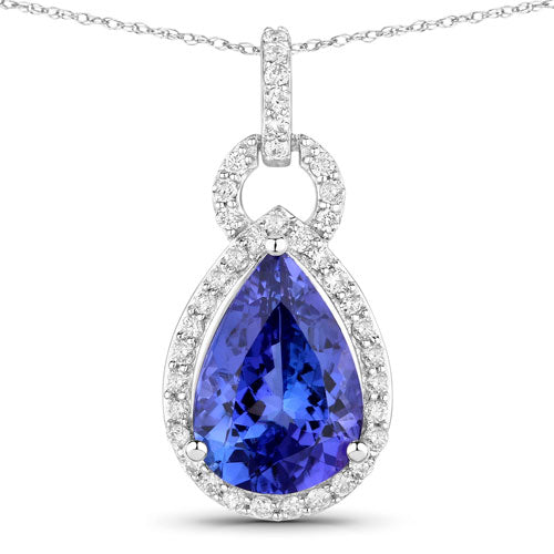 Bids.com 3.49 Carat Genuine Tanzanite and White Diamond 14K White Gold Pendant Pendants