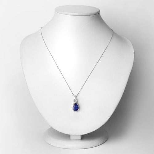 Bids.com 3.49 Carat Genuine Tanzanite and White Diamond 14K White Gold Pendant Pendants