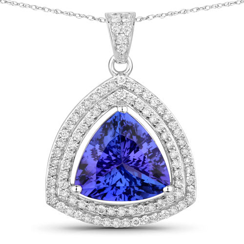 Bids.com 3.93 Carat Genuine Tanzanite and White Diamond 14K White Gold Pendant Pendants
